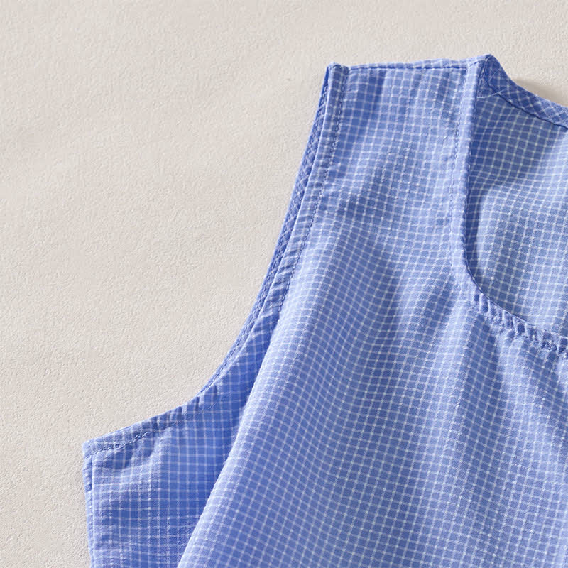 Nimara Ritual Summer Coral Gingham Sleeveless A Line Vacation Casual Knee Length Dress With Pockets