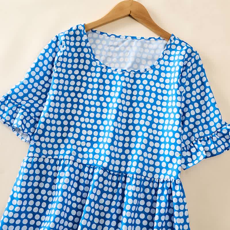 Nimara Ritual Summer Elegant Polka Dot A Line Ruffle Hem Short Sleeve Knee Length Dress