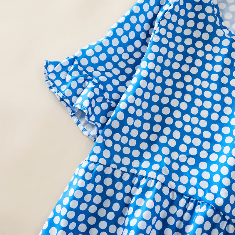 Nimara Ritual Summer Elegant Polka Dot A Line Ruffle Hem Short Sleeve Knee Length Dress
