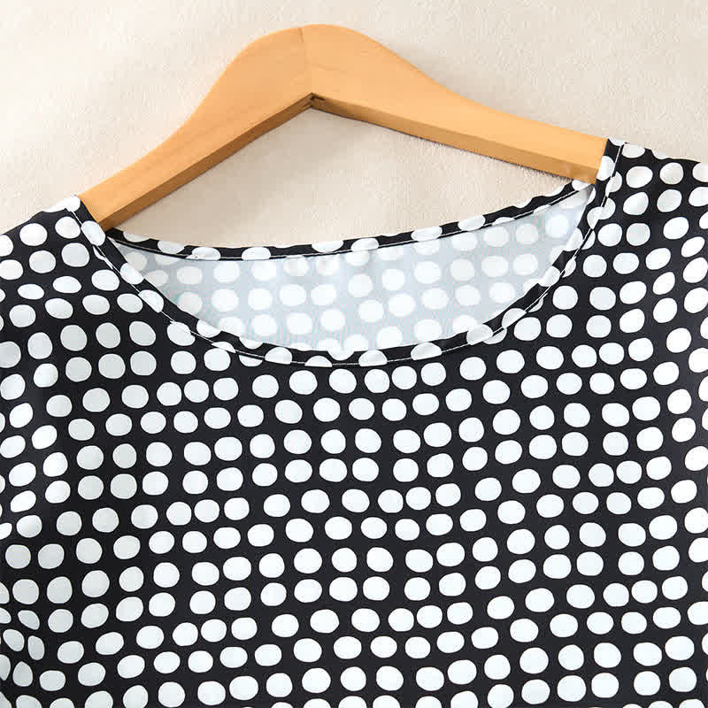 Nimara Ritual Summer Elegant Polka Dot A Line Ruffle Hem Short Sleeve Knee Length Dress