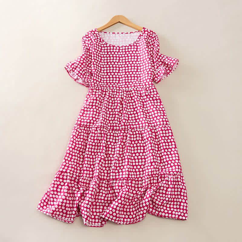 Nimara Ritual Summer Elegant Polka Dot A Line Ruffle Hem Short Sleeve Knee Length Dress
