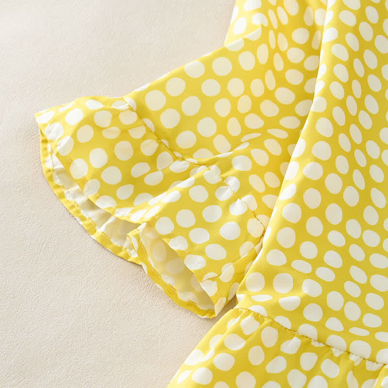 Nimara Ritual Summer Elegant Polka Dot A Line Ruffle Hem Short Sleeve Knee Length Dress