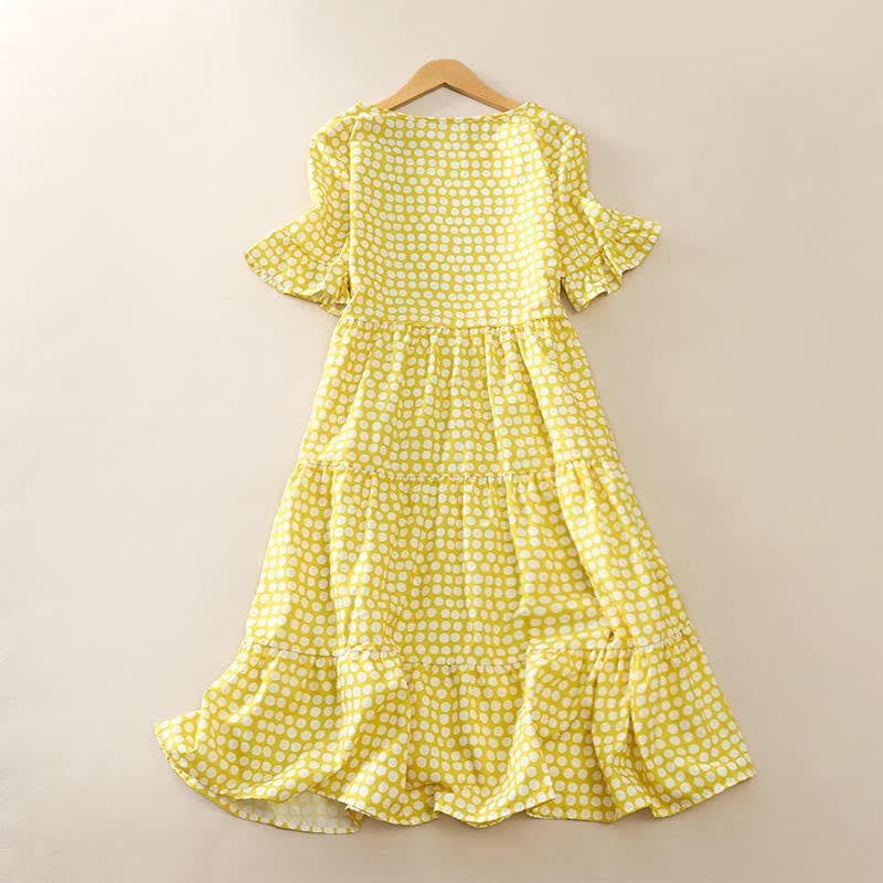 Nimara Ritual Summer Elegant Polka Dot A Line Ruffle Hem Short Sleeve Knee Length Dress
