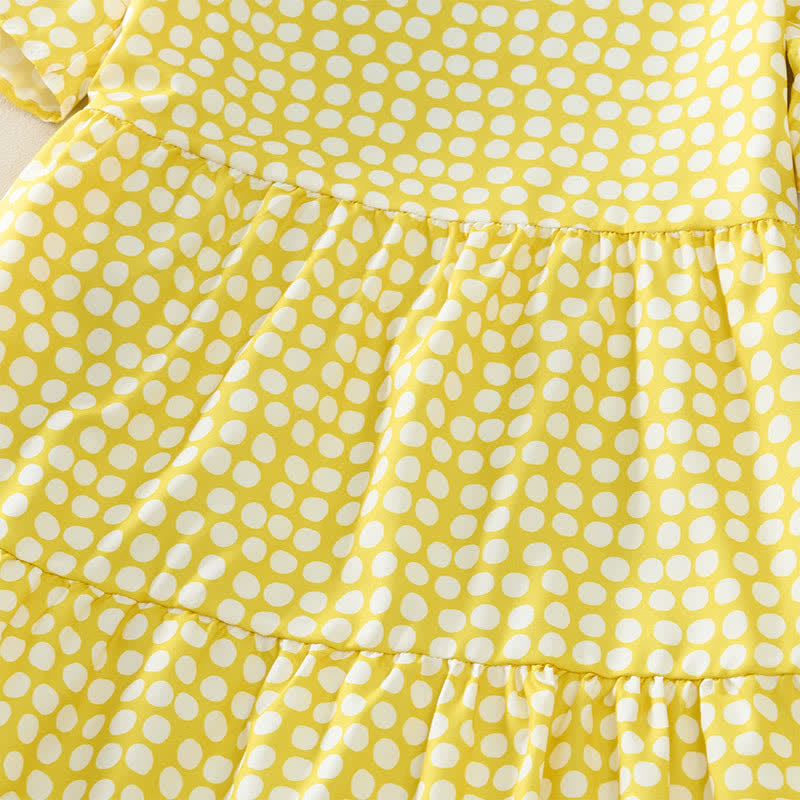 Nimara Ritual Summer Elegant Polka Dot A Line Ruffle Hem Short Sleeve Knee Length Dress