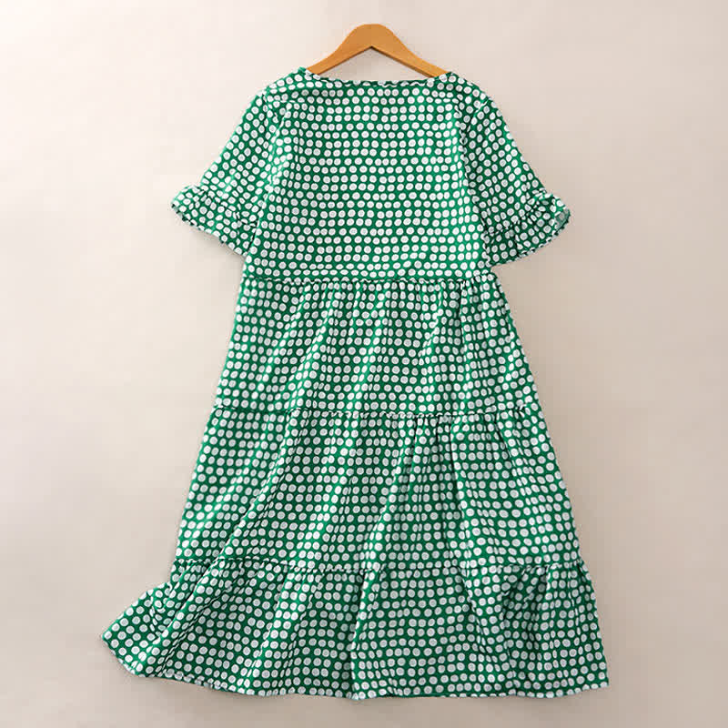 Nimara Ritual Summer Elegant Polka Dot A Line Ruffle Hem Short Sleeve Knee Length Dress