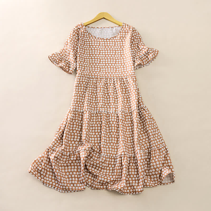 Nimara Ritual Summer Elegant Polka Dot A Line Ruffle Hem Short Sleeve Knee Length Dress