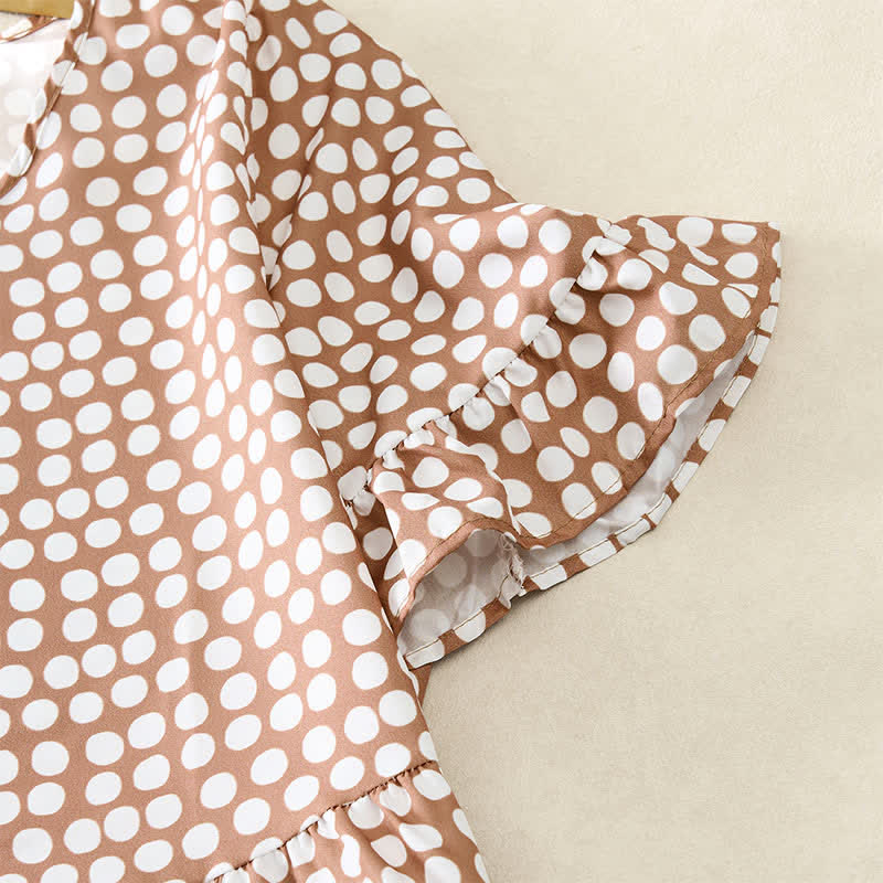 Nimara Ritual Summer Elegant Polka Dot A Line Ruffle Hem Short Sleeve Knee Length Dress