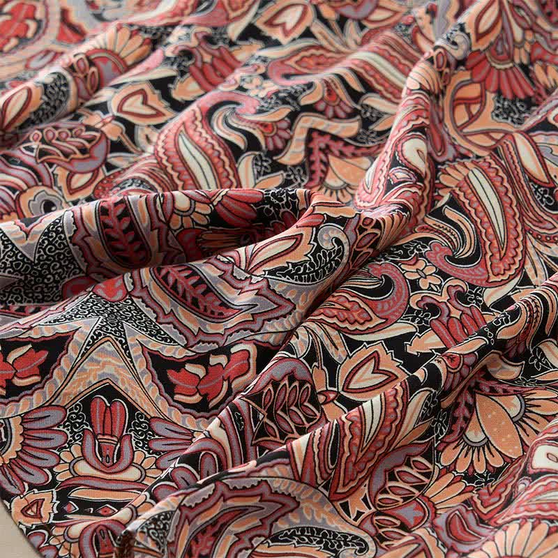 Nimara Ritual Summer Peacock Paisley Tie Waist Viscose Lantern Sleeves Maxi Dress