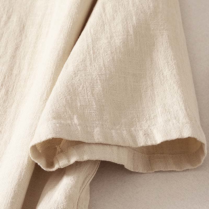 Nimara Ritual Spring Frog-Button Knee Length Cotton Women's Short Sleeve Dress With Pockets