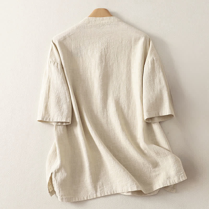 Nimara Ritual Summer Stand Collar Buttons Cotton Women's Short Sleeve Shirt