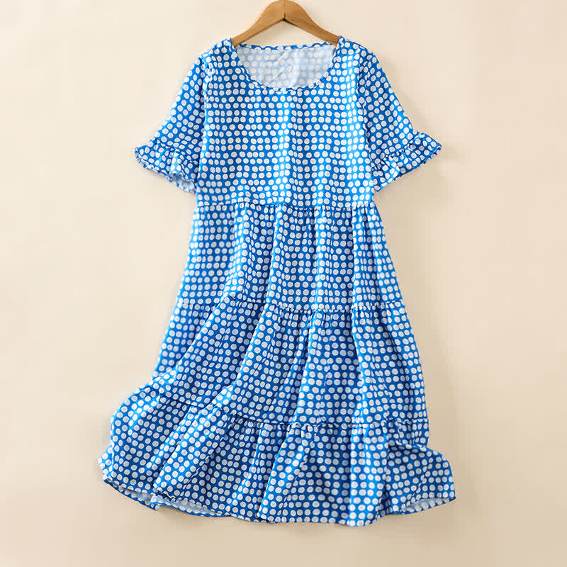 Nimara Ritual Summer Elegant Polka Dot A Line Ruffle Hem Short Sleeve Knee Length Dress