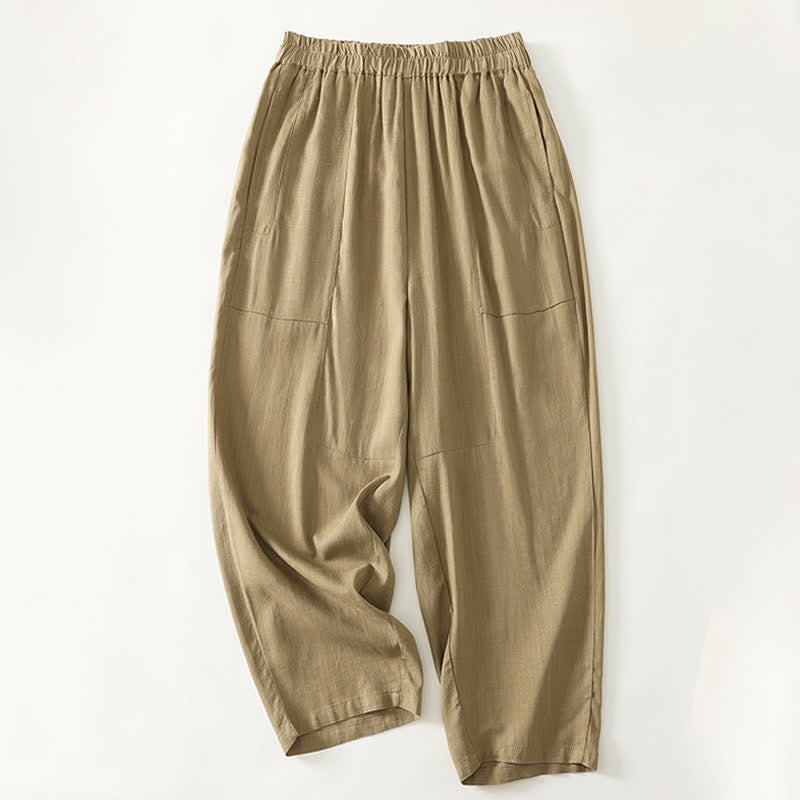 Nimara Ritual Spring Solid Color Elastic Waist Cotton Women's Straight Leg Pants With Pockets