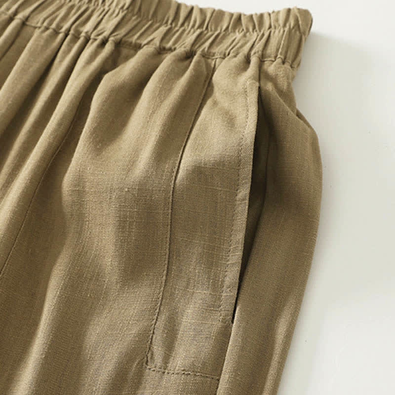 Nimara Ritual Spring Solid Color Elastic Waist Cotton Women's Straight Leg Pants With Pockets