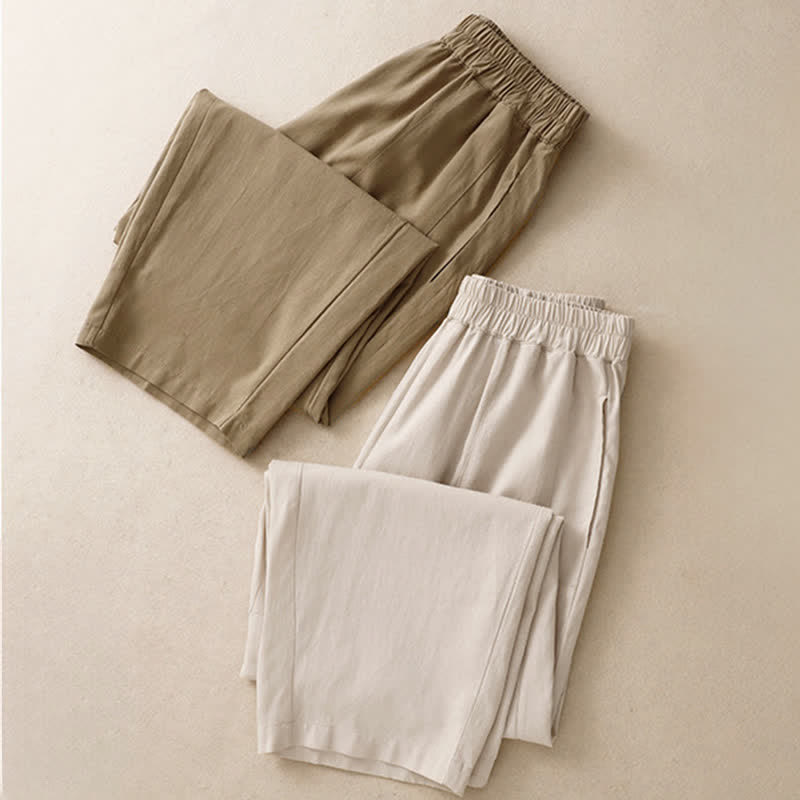 Nimara Ritual Spring Solid Color Elastic Waist Cotton Women's Straight Leg Pants With Pockets