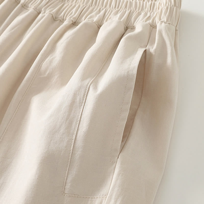 Nimara Ritual Spring Solid Color Elastic Waist Cotton Women's Straight Leg Pants With Pockets