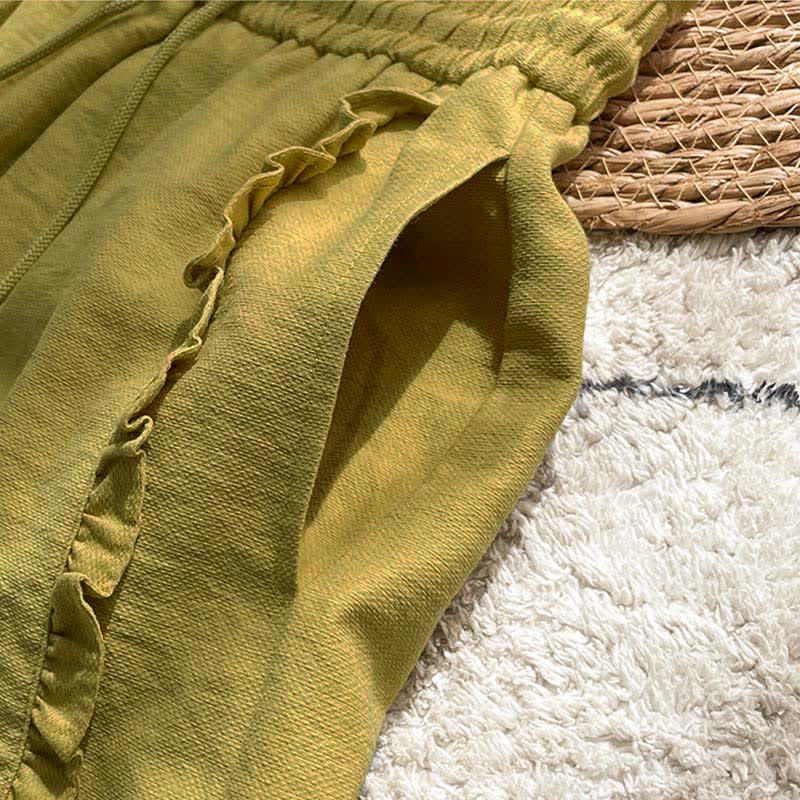 Nimara Ritual Summer Drawstring Ruffle Elastic Waist Women's Shorts With Pockets
