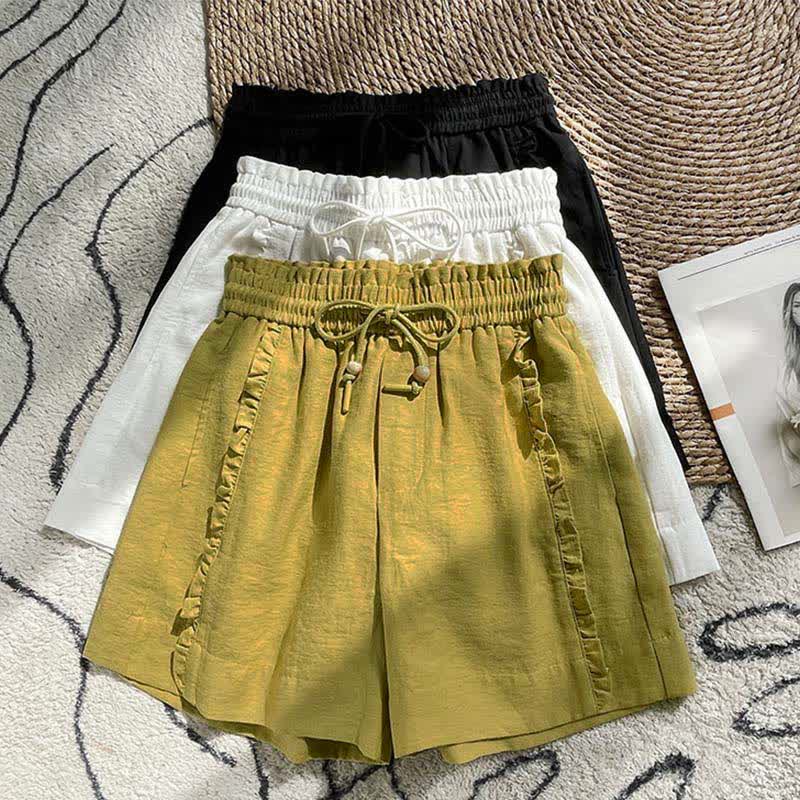 Nimara Ritual Summer Drawstring Ruffle Elastic Waist Women's Shorts With Pockets