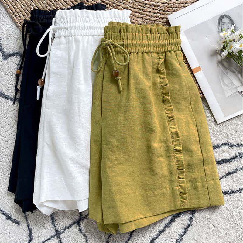 Nimara Ritual Summer Drawstring Ruffle Elastic Waist Women's Shorts With Pockets
