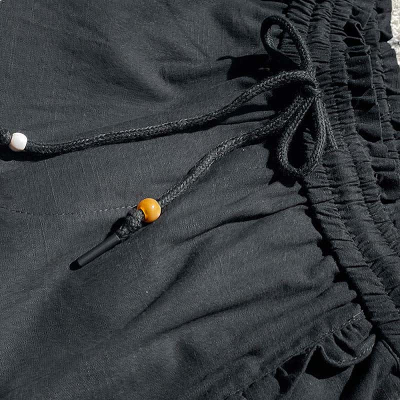 Nimara Ritual Summer Drawstring Ruffle Elastic Waist Women's Shorts With Pockets