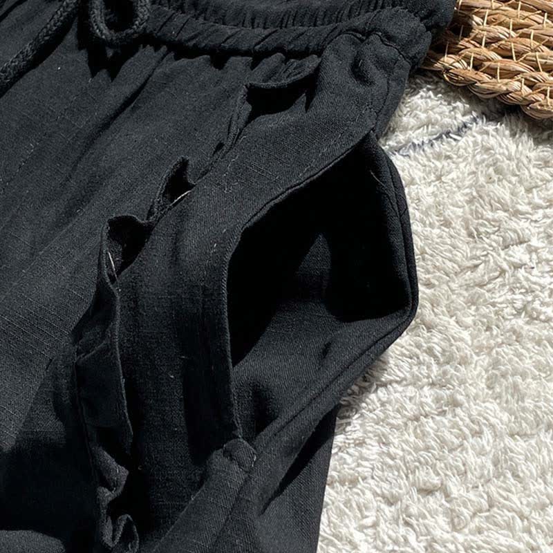 Nimara Ritual Summer Drawstring Ruffle Elastic Waist Women's Shorts With Pockets