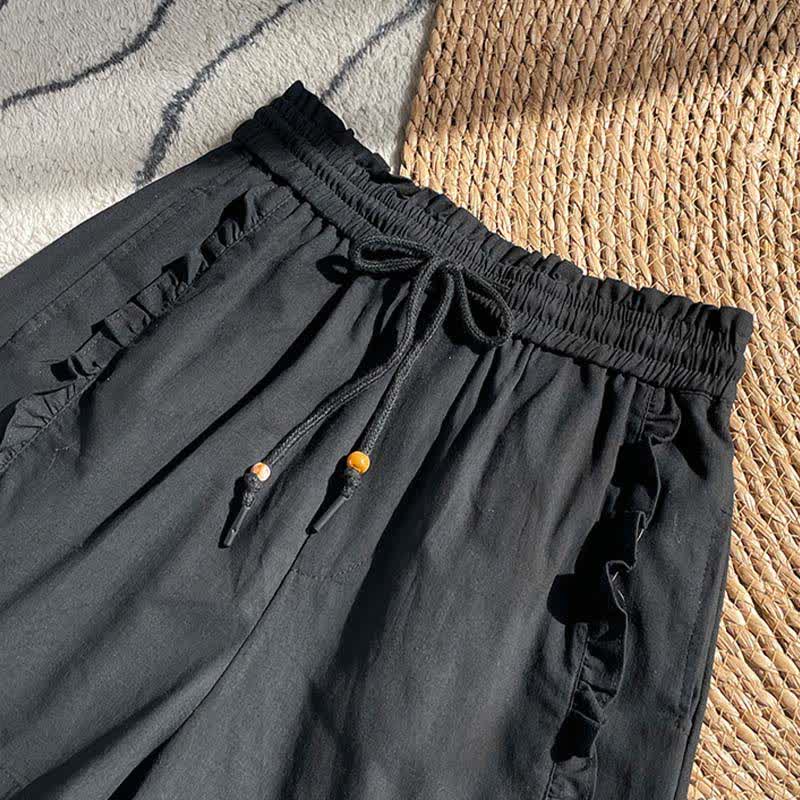 Nimara Ritual Summer Drawstring Ruffle Elastic Waist Women's Shorts With Pockets