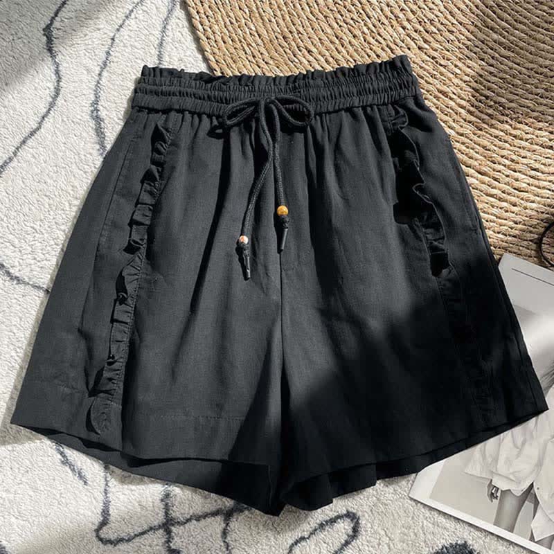 Nimara Ritual Summer Drawstring Ruffle Elastic Waist Women's Shorts With Pockets