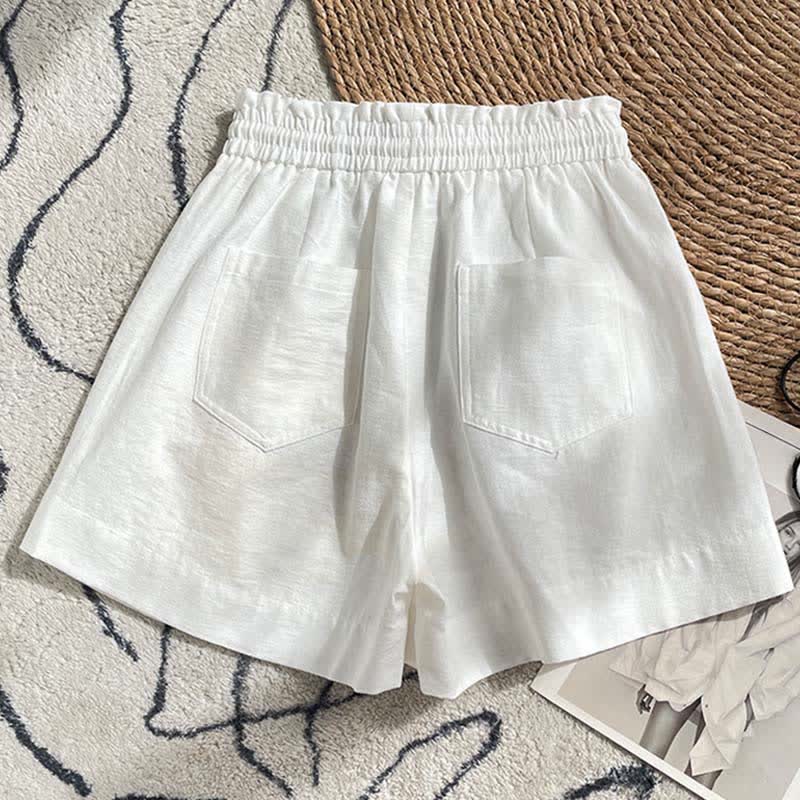 Nimara Ritual Summer Drawstring Ruffle Elastic Waist Women's Shorts With Pockets