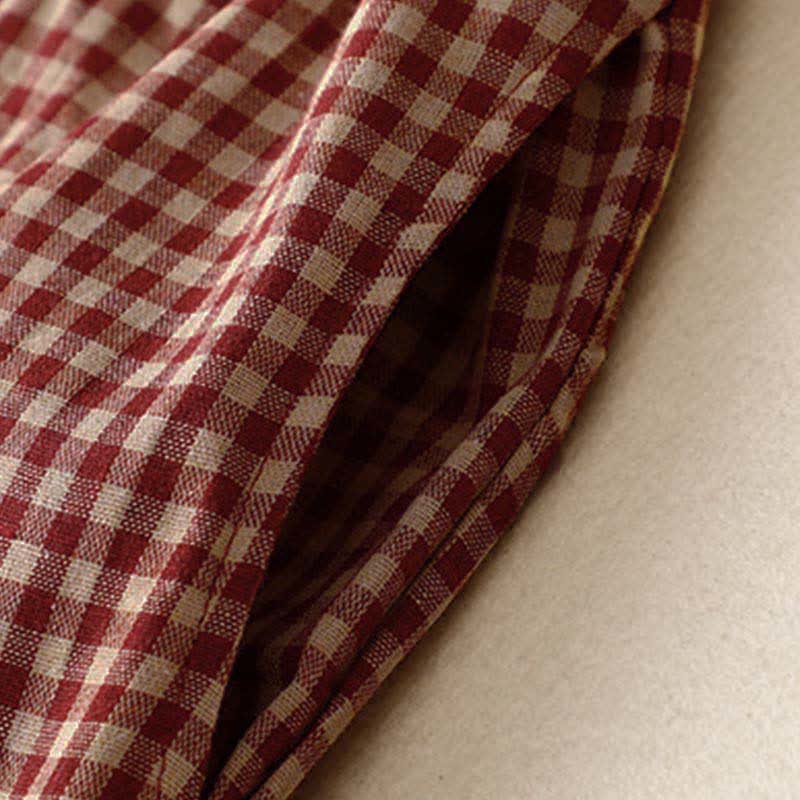 Nimara Ritual Summer Plaid Elastic Waist Cropped Women's Tapered Pants With Pockets