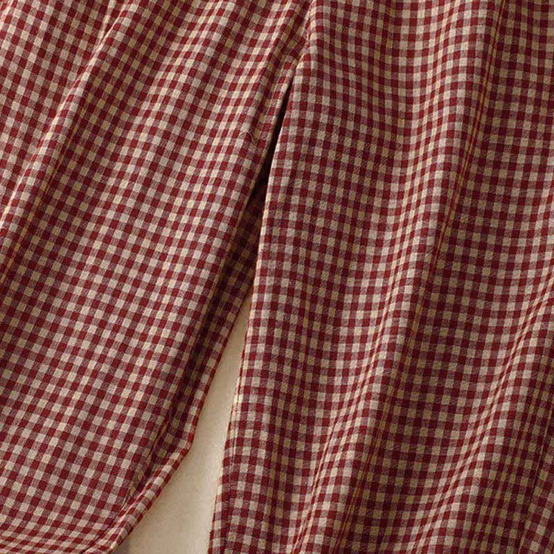 Nimara Ritual Summer Plaid Elastic Waist Cropped Women's Tapered Pants With Pockets