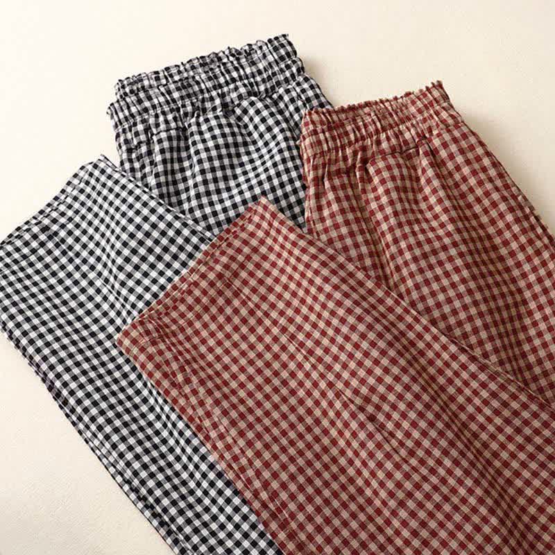 Nimara Ritual Summer Plaid Elastic Waist Cropped Women's Tapered Pants With Pockets