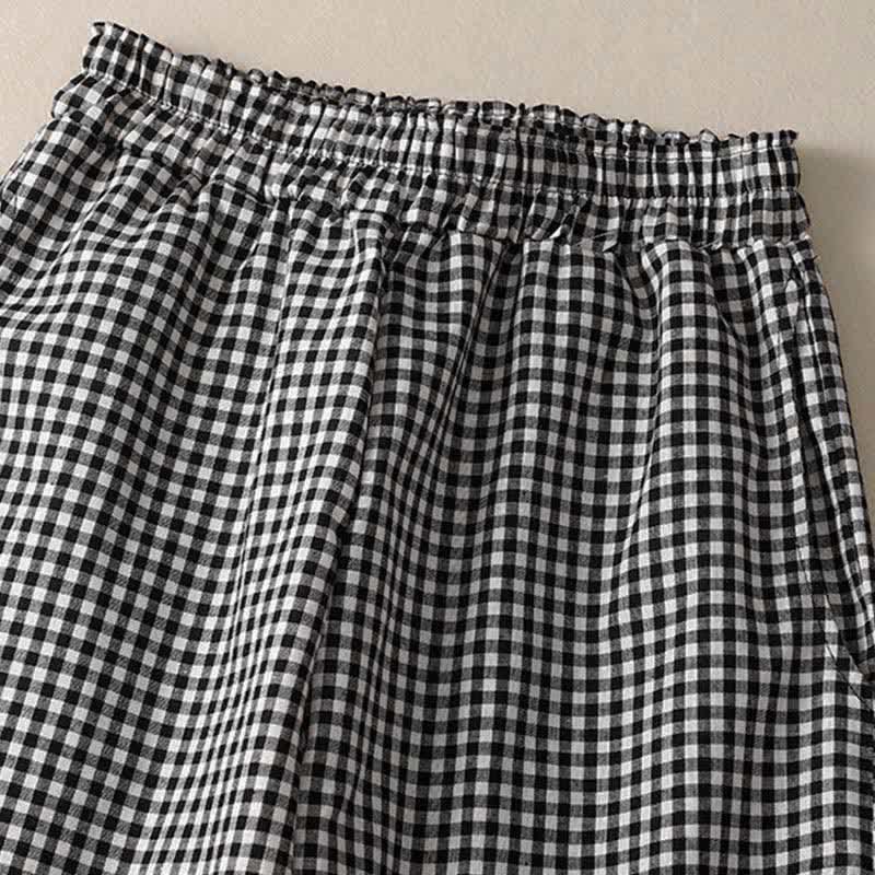 Nimara Ritual Summer Plaid Elastic Waist Cropped Women's Tapered Pants With Pockets