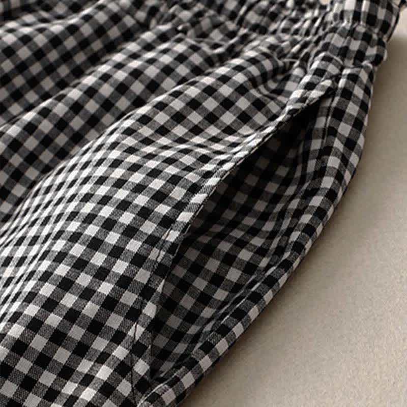 Nimara Ritual Summer Plaid Elastic Waist Cropped Women's Tapered Pants With Pockets