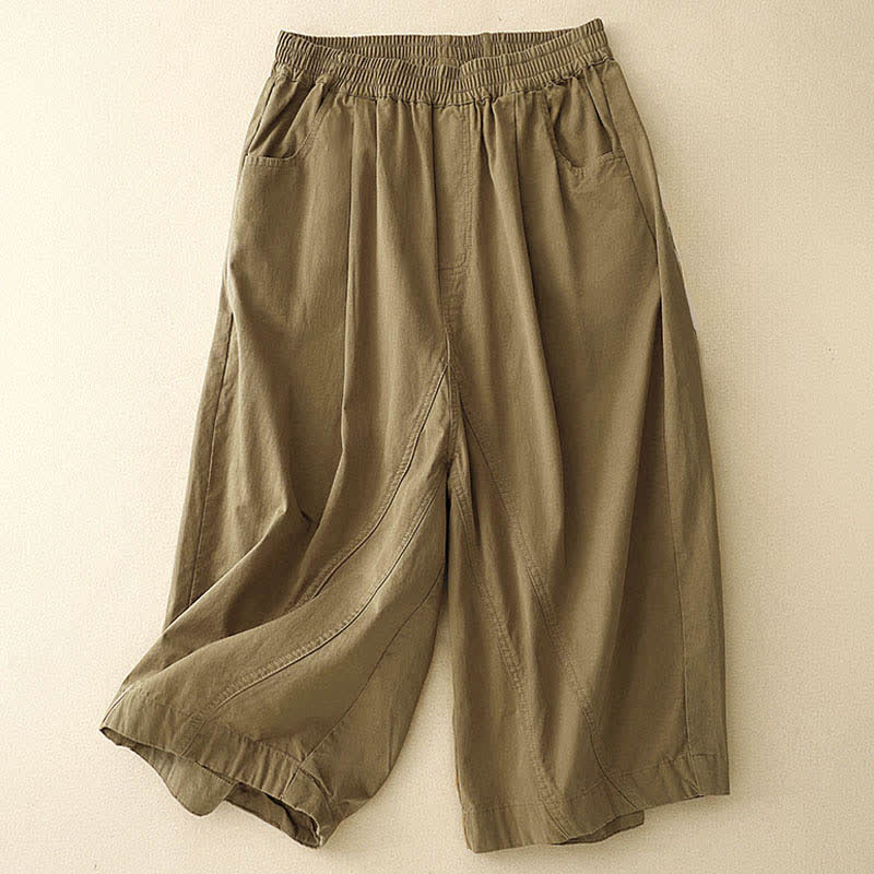 Nimara Ritual Summer Cotton Elastic Waist Women's Half Pants With Pockets
