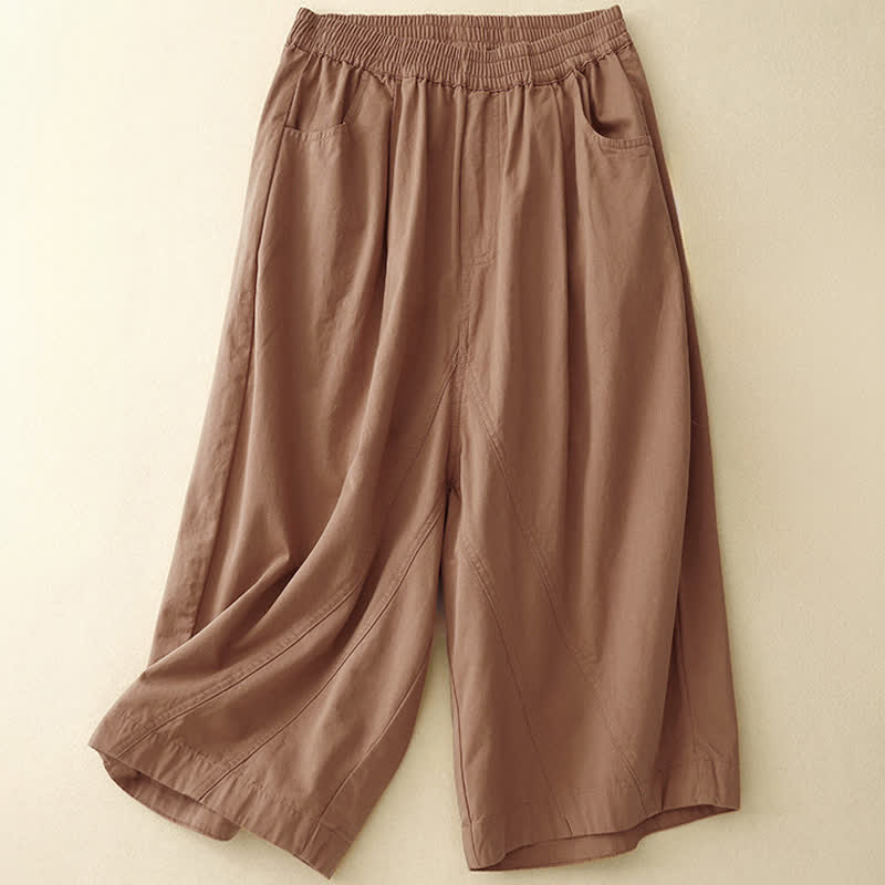 Nimara Ritual Summer Cotton Elastic Waist Women's Half Pants With Pockets