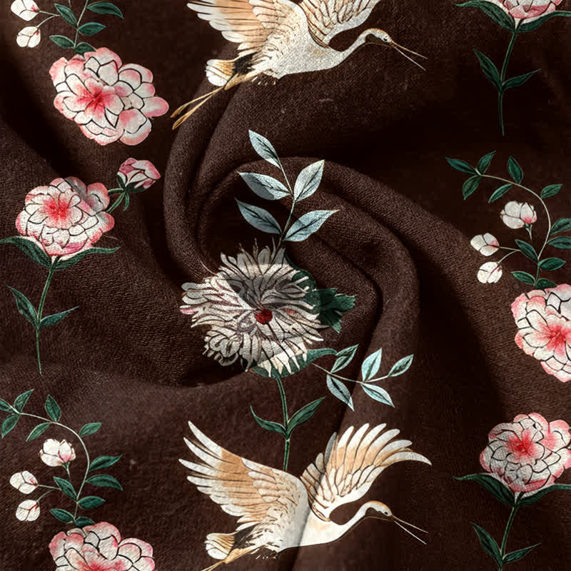 Nimara Ritual Cotton Crane Floral Print Men's Short Sleeve Half Button Shirt
