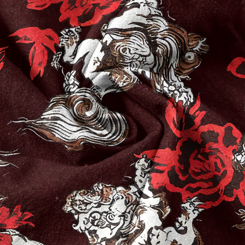 Nimara Ritual Cotton Red Floral Cloud Print Henley Men's Short Sleeve Half Button Shirt