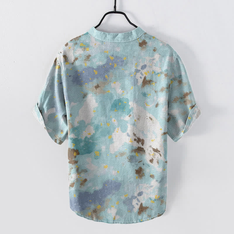 Nimara Ritual Cotton Watercolor Splash Men's Short Sleeve Half Button Shirt