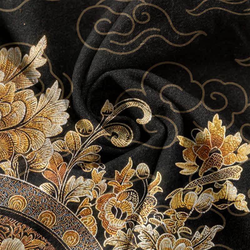 Nimara Ritual Cotton Gold Buddha Floral Print Men's Short Sleeve Half Button Shirt
