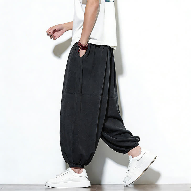Nimara Ritual Spring Solid Color Drawstring Cropped Men's Harem Cotton Pants With Pockets