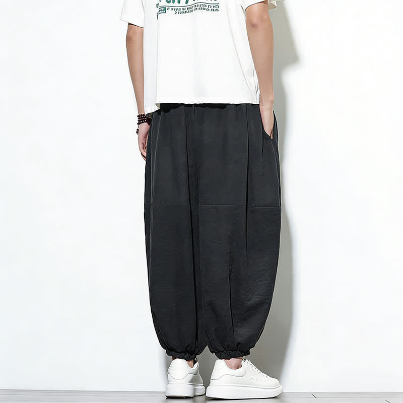 Nimara Ritual Spring Solid Color Drawstring Cropped Men's Harem Cotton Pants With Pockets
