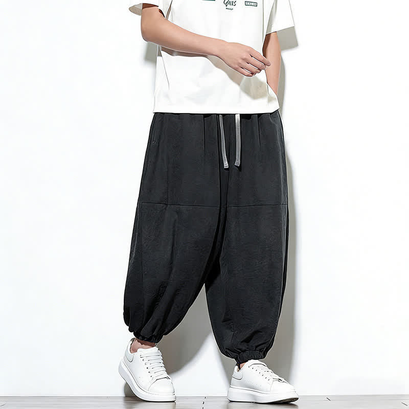 Nimara Ritual Spring Solid Color Drawstring Cropped Men's Harem Cotton Pants With Pockets