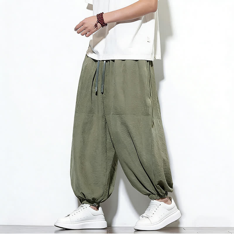 Nimara Ritual Spring Solid Color Drawstring Cropped Men's Harem Cotton Pants With Pockets