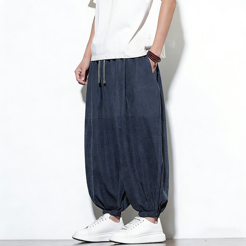 Nimara Ritual Spring Solid Color Drawstring Cropped Men's Harem Cotton Pants With Pockets