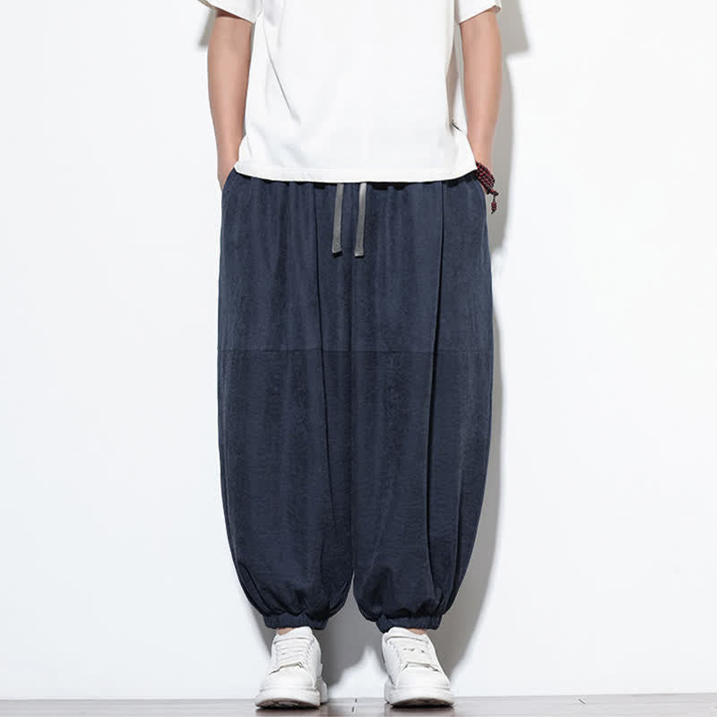 Nimara Ritual Spring Solid Color Drawstring Cropped Men's Harem Cotton Pants With Pockets