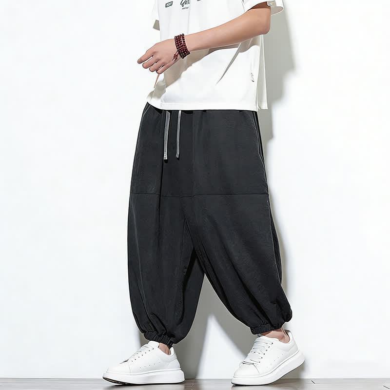 Nimara Ritual Spring Solid Color Drawstring Cropped Men's Harem Cotton Pants With Pockets
