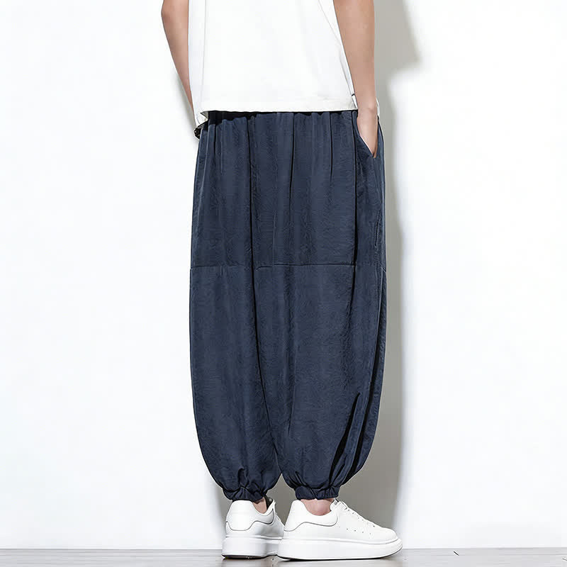 Nimara Ritual Spring Solid Color Drawstring Cropped Men's Harem Cotton Pants With Pockets