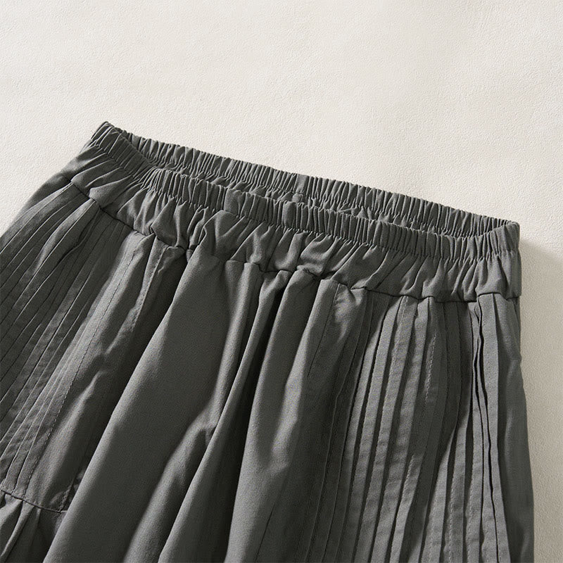 Nimara Ritual Summer Pleated Design Elastic Waistband Cropped Women's Wide Leg Pants With Pockets