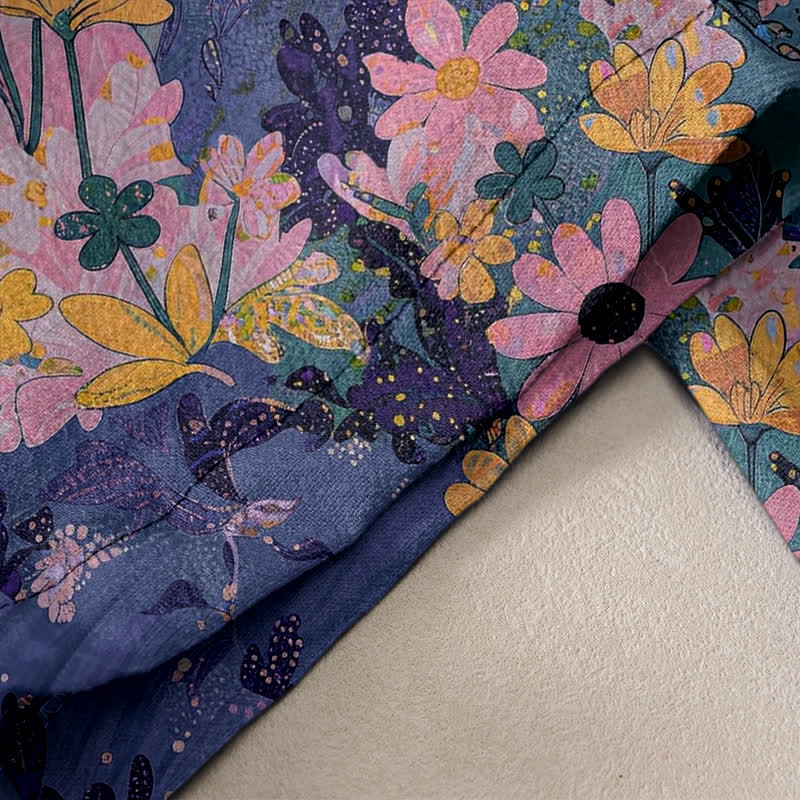 Nimara Ritual Colorful Floral Print Pure Cotton Women's Elastic Waist Pants With Pockets