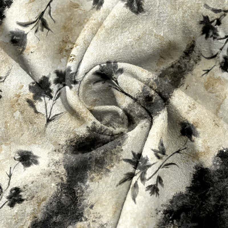 Nimara Ritual Ink Wash Painting Floral Elastic Drawstring Women's Pure Cotton Pants With Pockets
