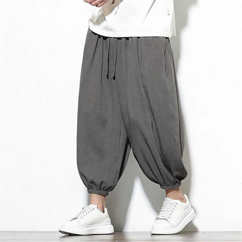 Nimara Ritual Spring Solid Color Drawstring Elastic Design Men's Harem Capri Pants
